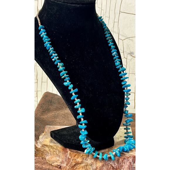 Vintage Native American Navajo Graduated Turquoise and Heishi Bead Necklace 24” - Picture 1 of 15
